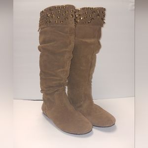 Gianni Bini Suede Studded Boots Tan NWOT 6.5